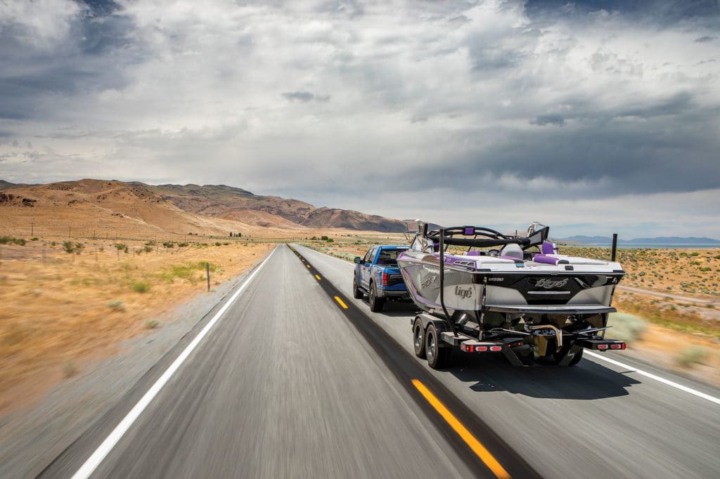 Ford F-150 towing a Tige through Nevada