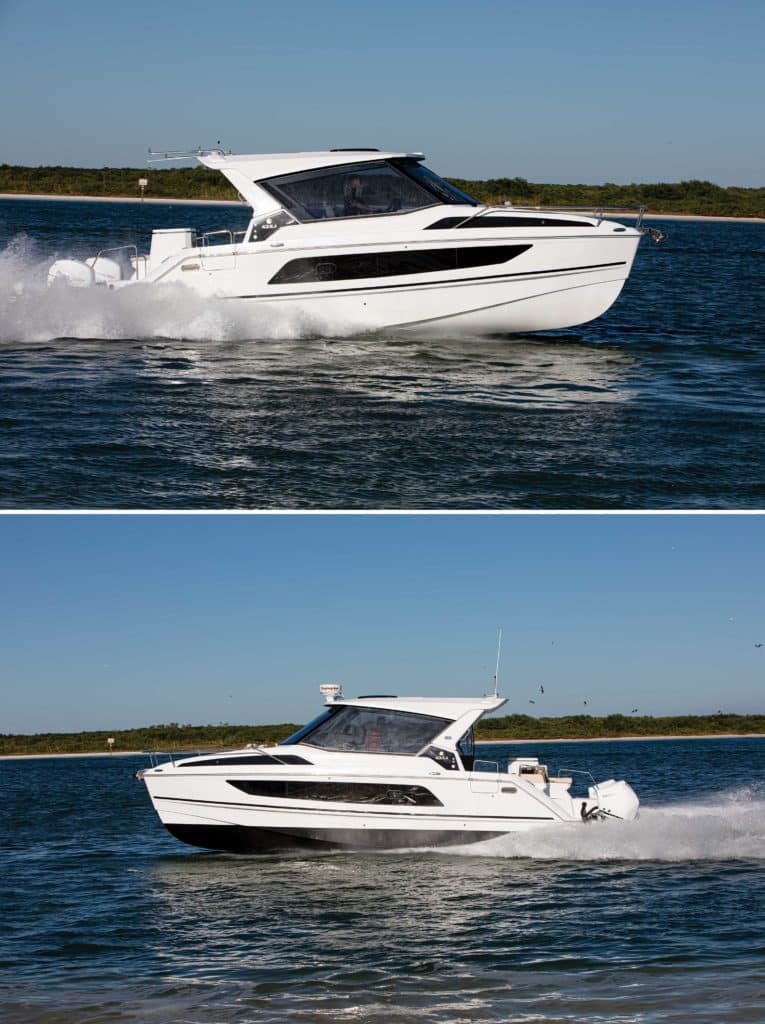 Aquila 36 Sport running opposite directions.