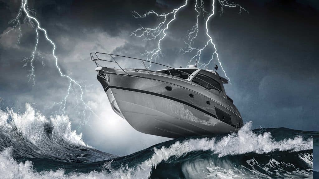 Boat running through a thunderstorm