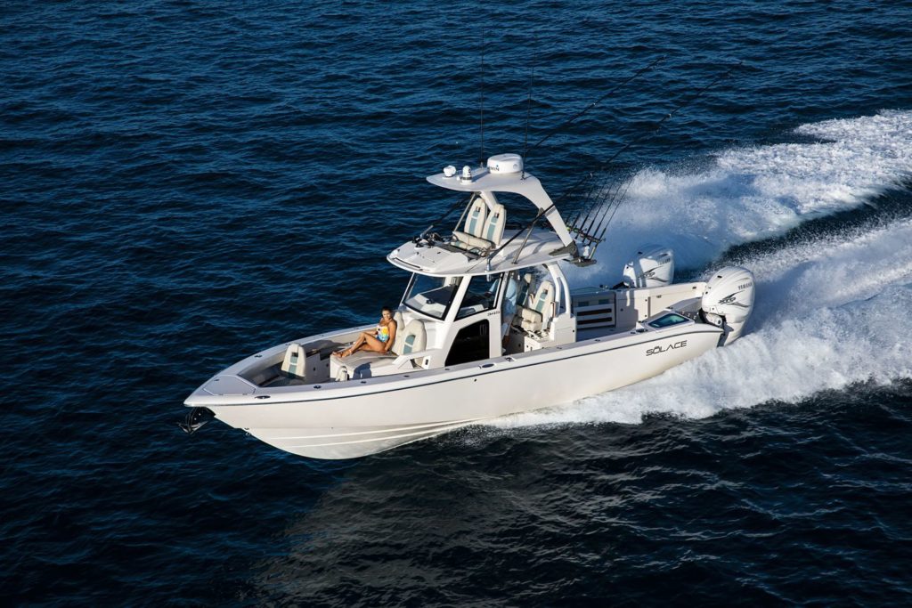 Solace 345 running offshore for fishing