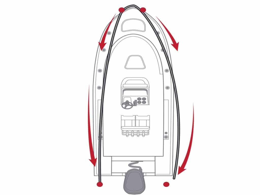 Stretching the rub rail around the boat