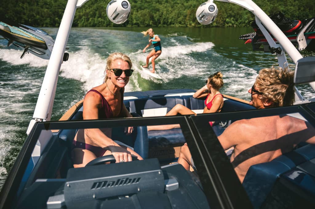 Wakesurfing behind the boat