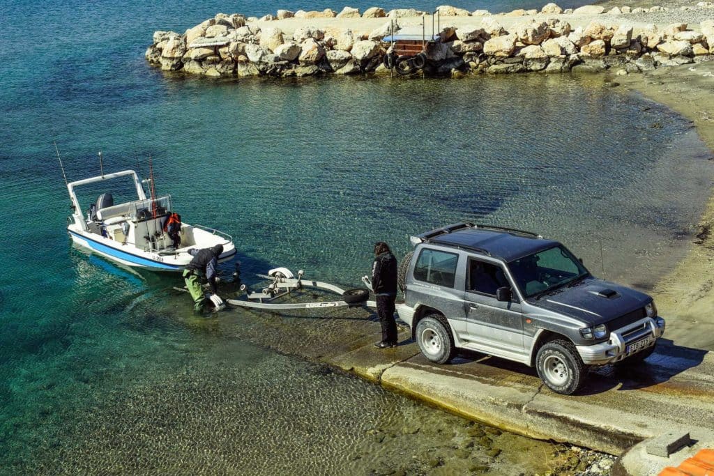 Launching boat at the ramp