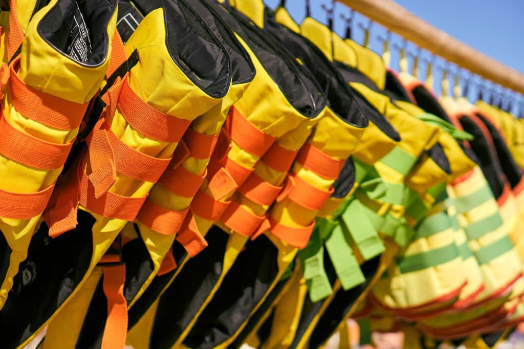 Life jackets hanging up to dry