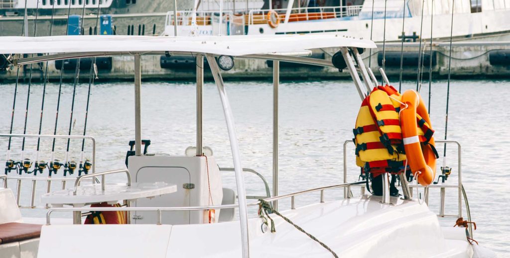 Life jackets hanging on boat