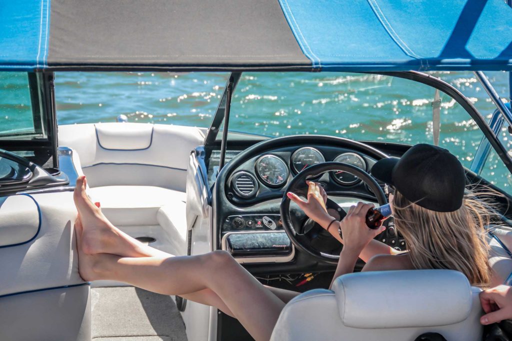 Driving a boat across the lake