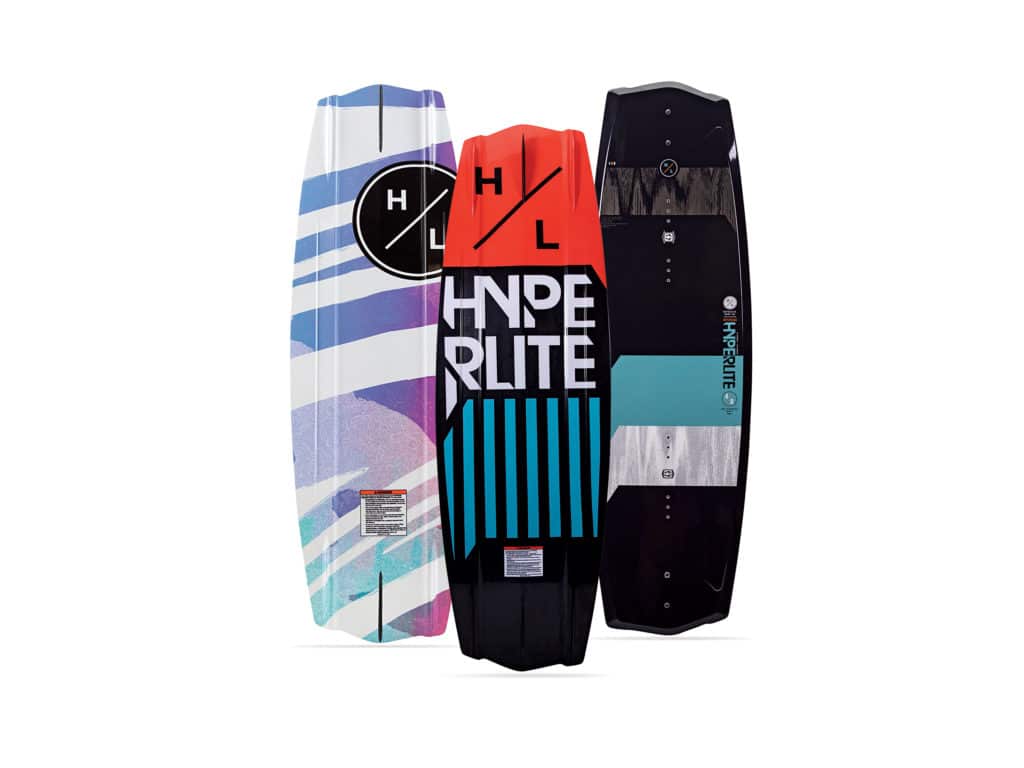 A lineup of Hyperlite wakeboards