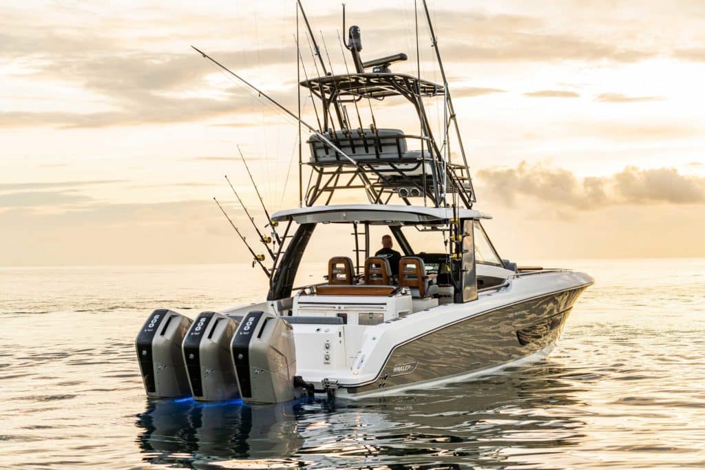 Boston Whaler 420 Outrage Anniversary Edition heading out for fishing