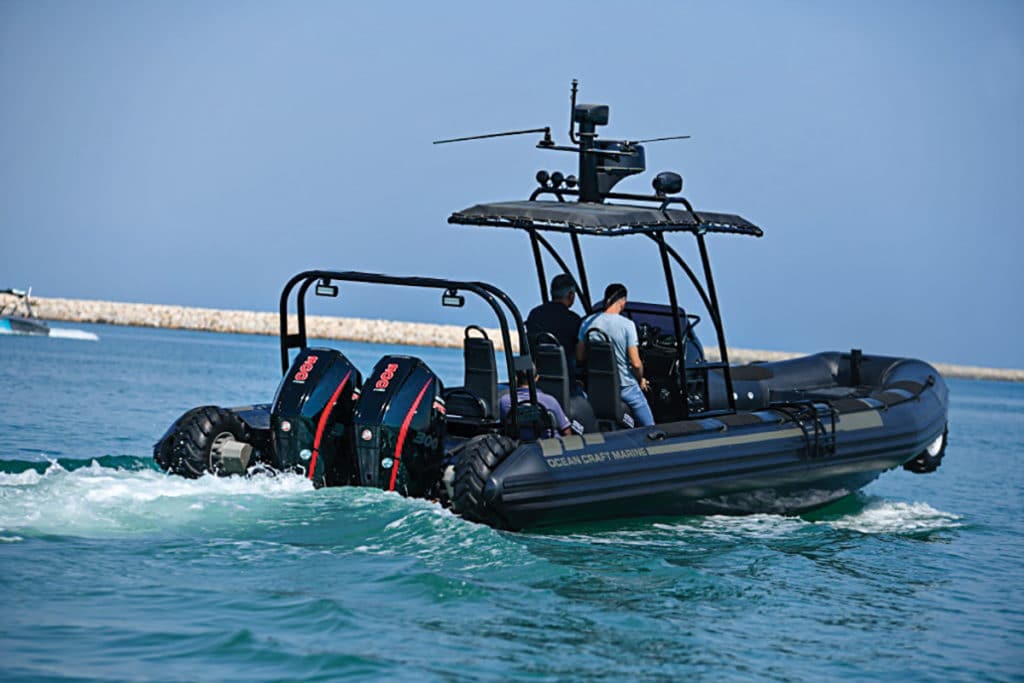 Ocean Craft 9.8M AMP motoring out through an inlet
