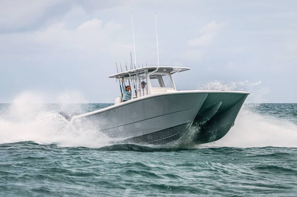 Invincible Boats 35 Catamaran running shot