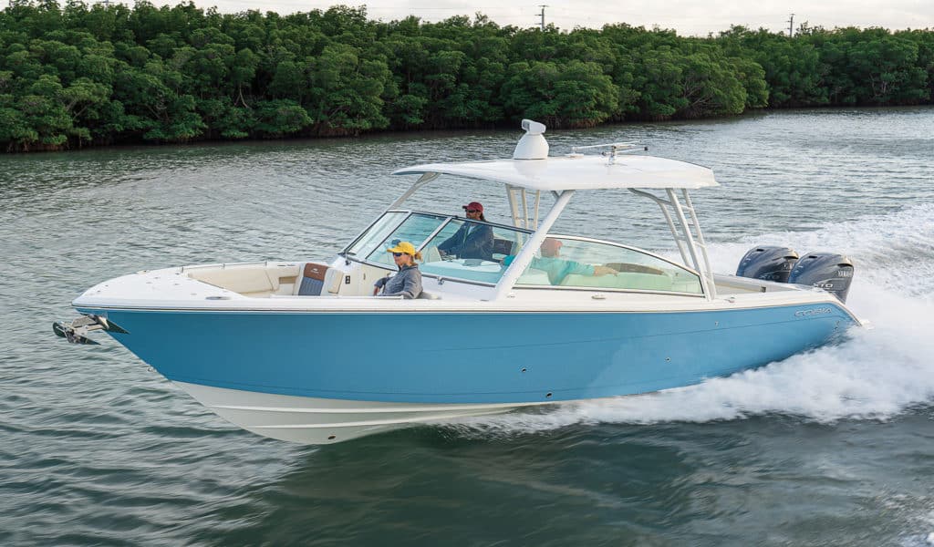 Cobia 330 Dual Console running inshore