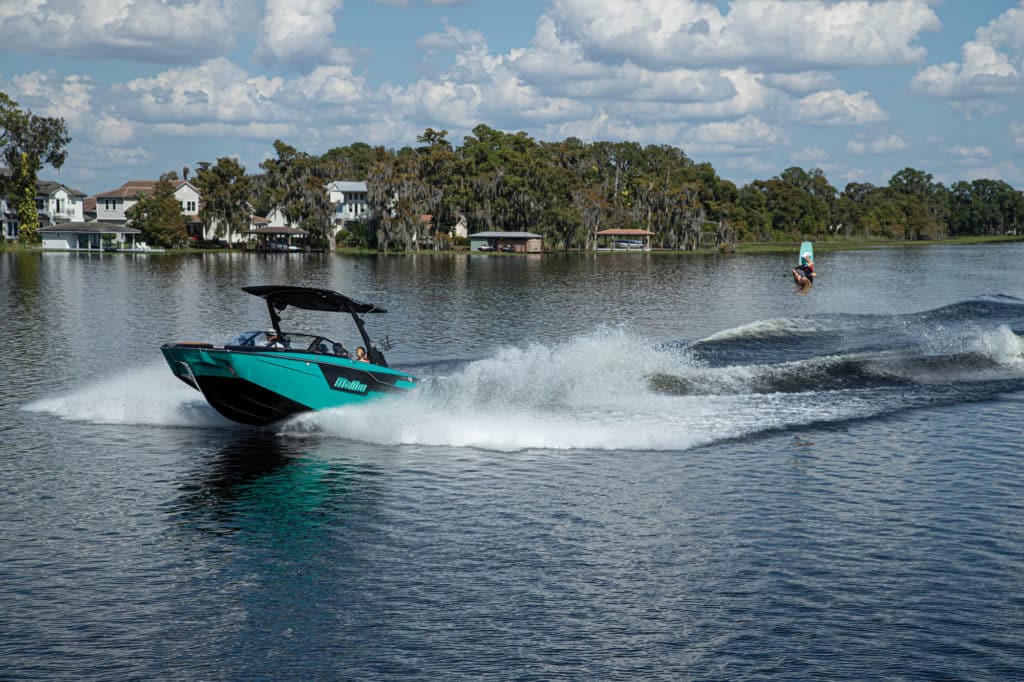 Malibu M220 pulling a wakeboarder