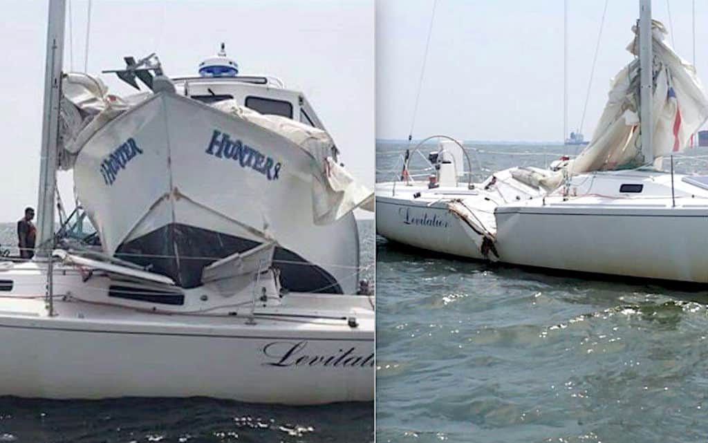 Sailboat with powerboat crashed into it