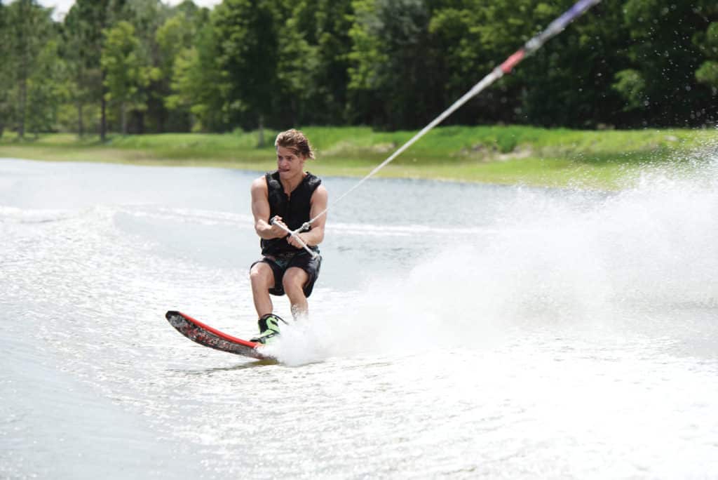 Beginner learning to slalom ski