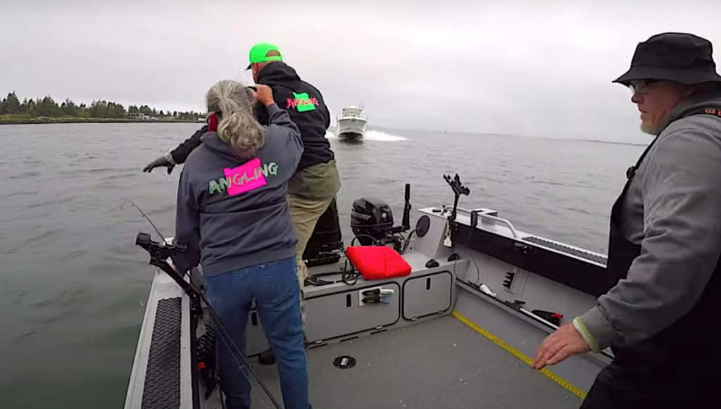 Boat bearing down on anglers