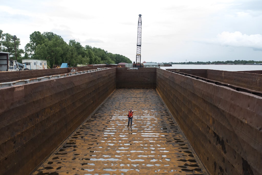 Standing inside a Mississippi river barge