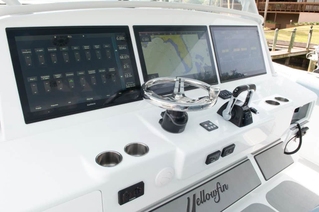The helm on the Yellowfin 54 is well-appointed