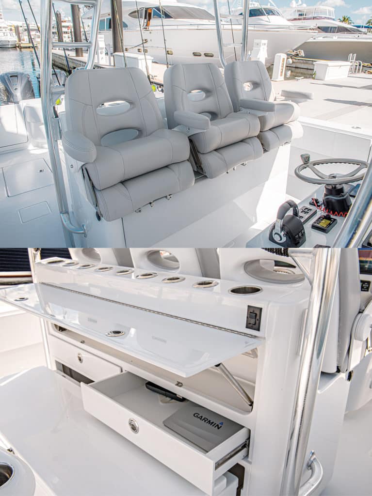 Comfortable helm seating and an easily accessible bait station