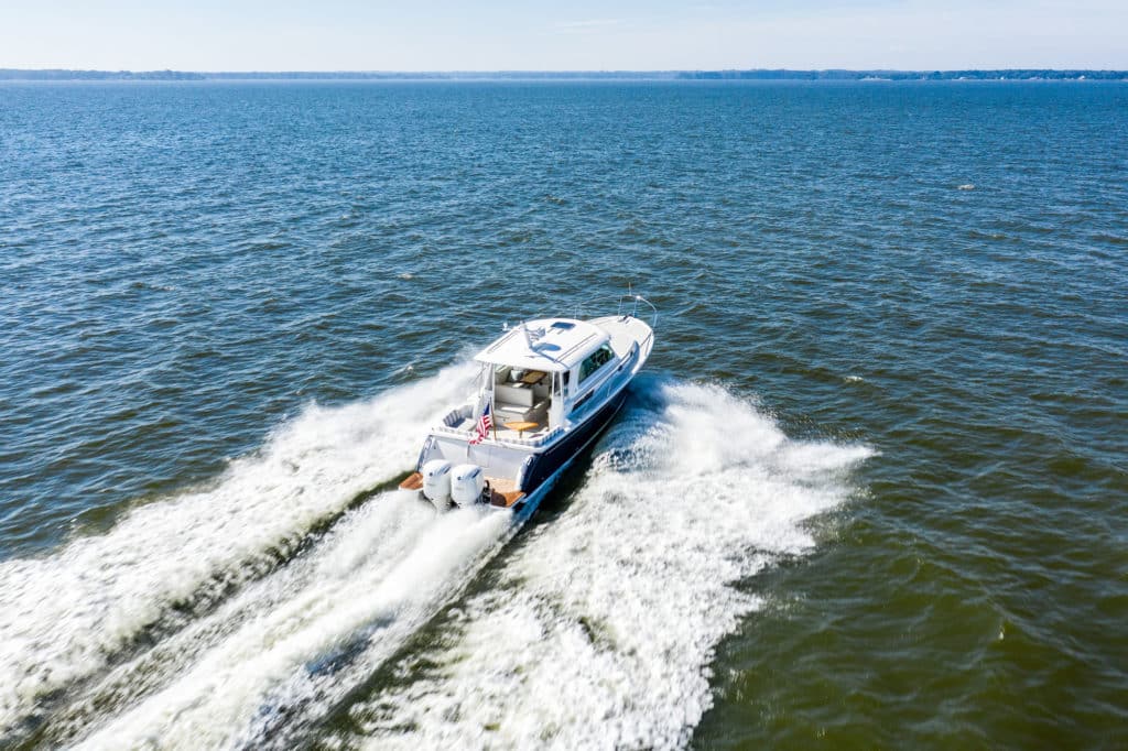 Back Cove Yachts 340 running transom shot