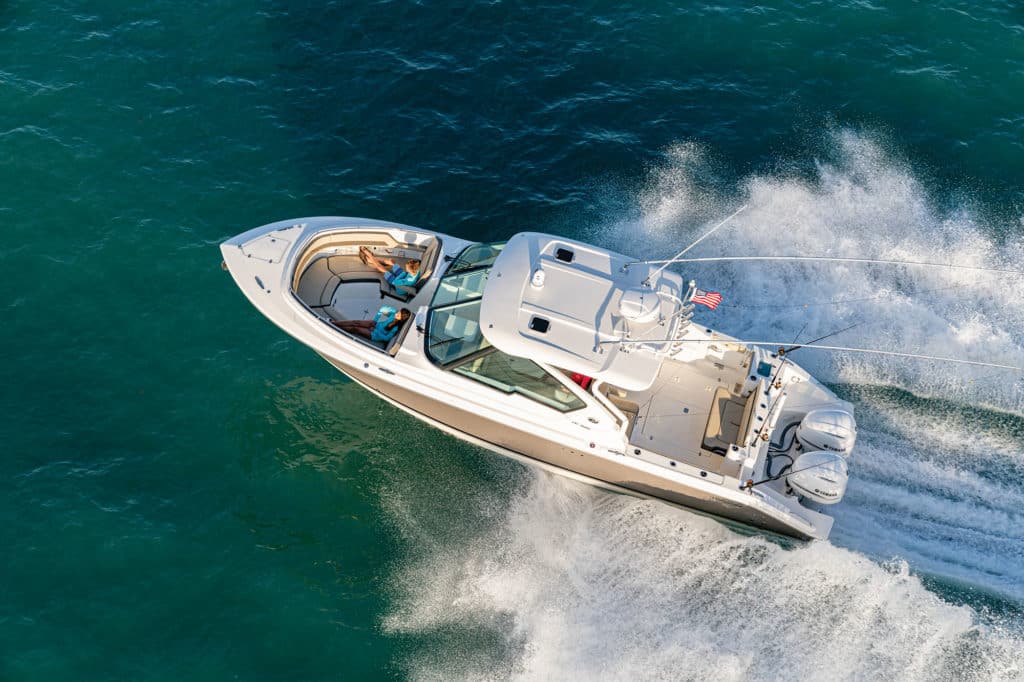 Pursuit Boats DC 326 overhead shot