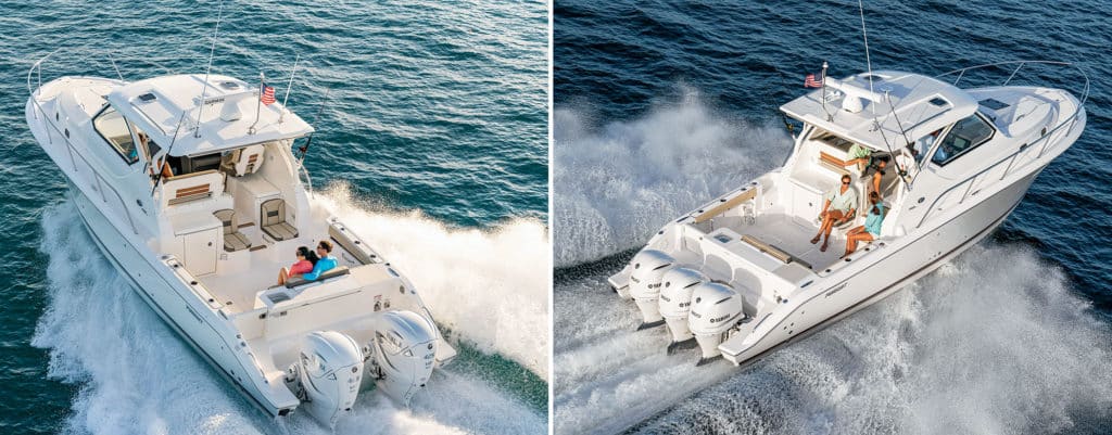 Pursuit boats with twin and triple outboards