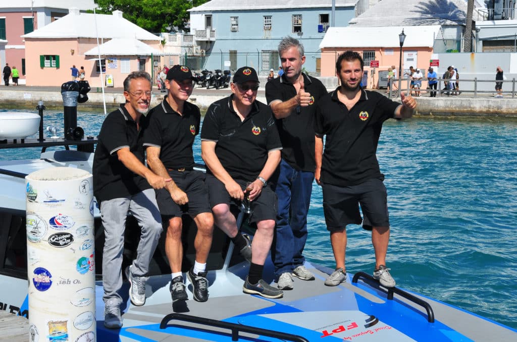 Fabio Buzzi and his crew celebrating a Bermuda Challenge record
