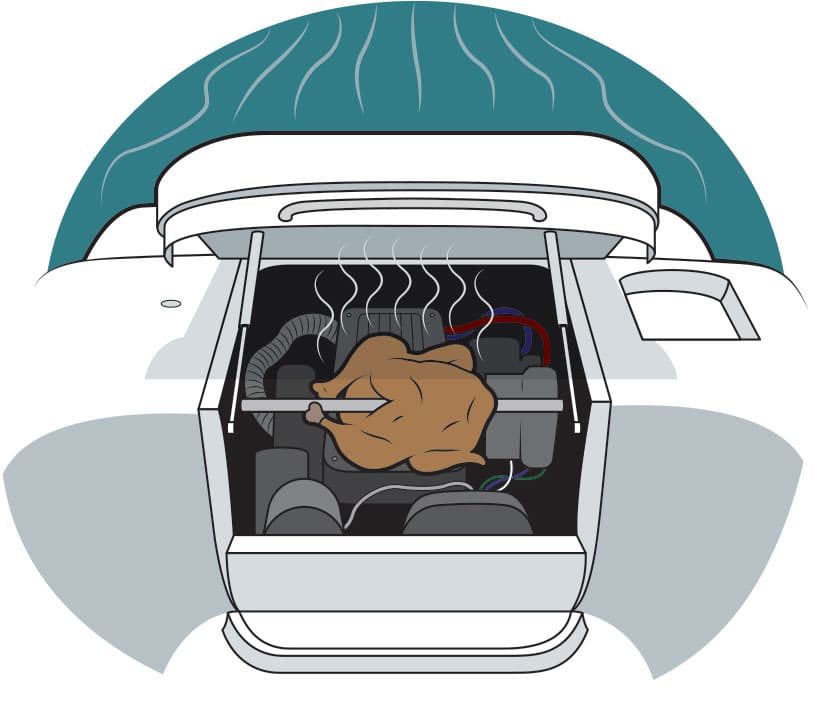 Engine-Compartment Rotisserie Cooker