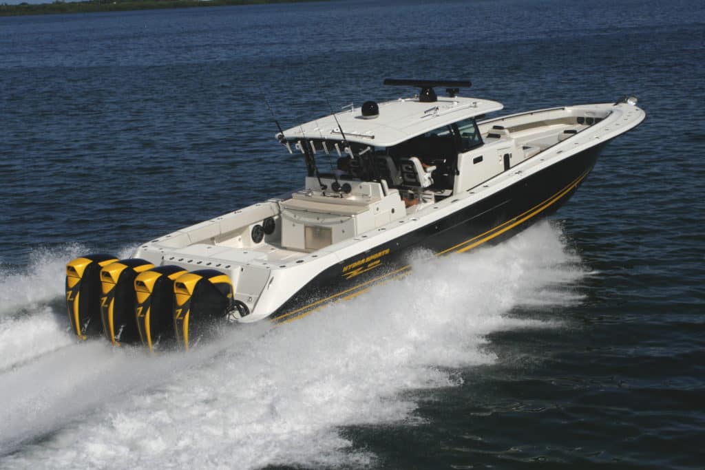 Hydrapsorts Suenos 5300, world's largest center console, with quad Seven Marine 627 outboards._3