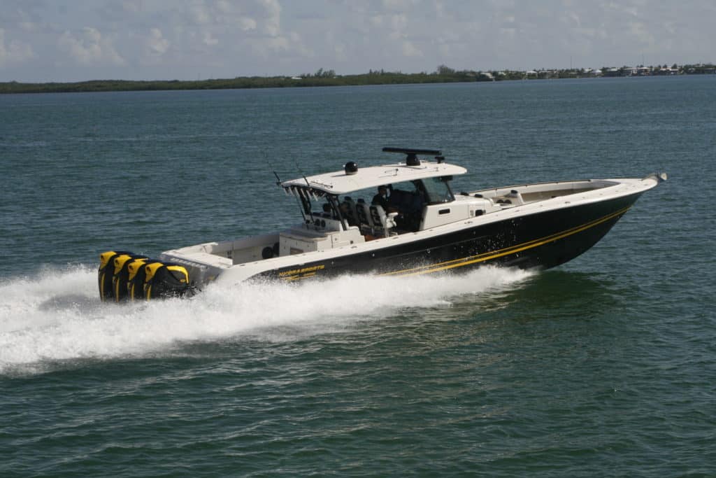 Hydrapsorts Suenos 5300, world's largest center console, with quad Seven Marine 627 outboards_5