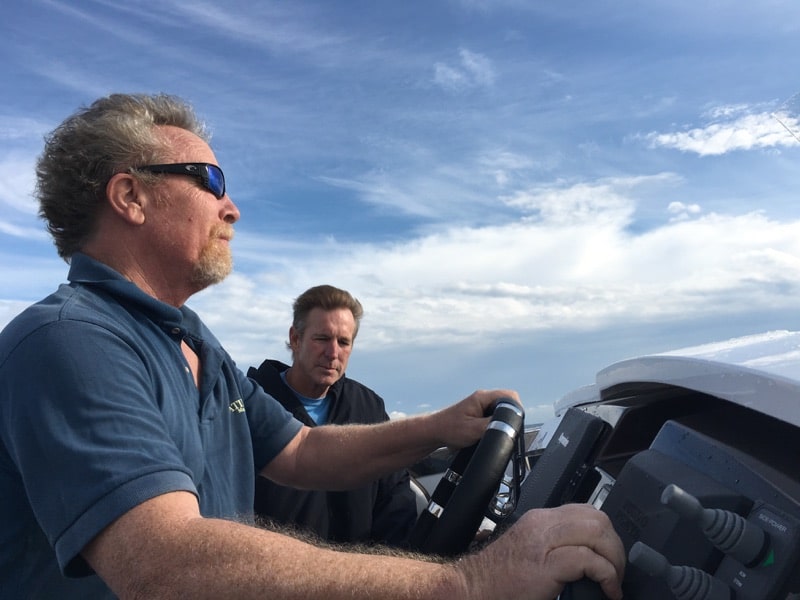 Editor-In-Chief, Kevin Falvey, at thehelm of Galeon's 560 Skydeck