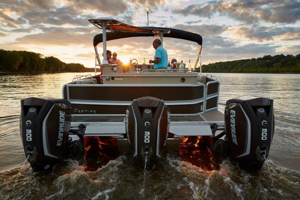 Premier Pontoons Dodici triple Evinrude E-tec outboard motors 900-hp