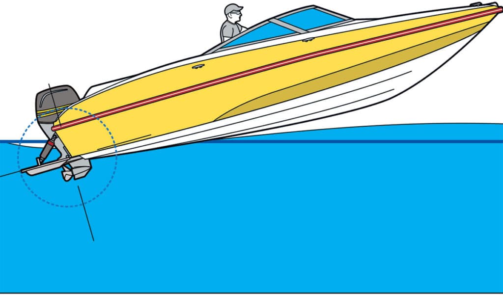 illustration of a boat using trim tabs