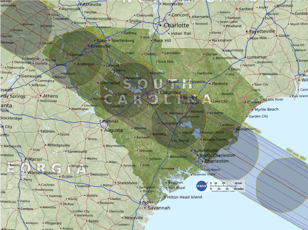 Path of Eclipse Through South Carolina