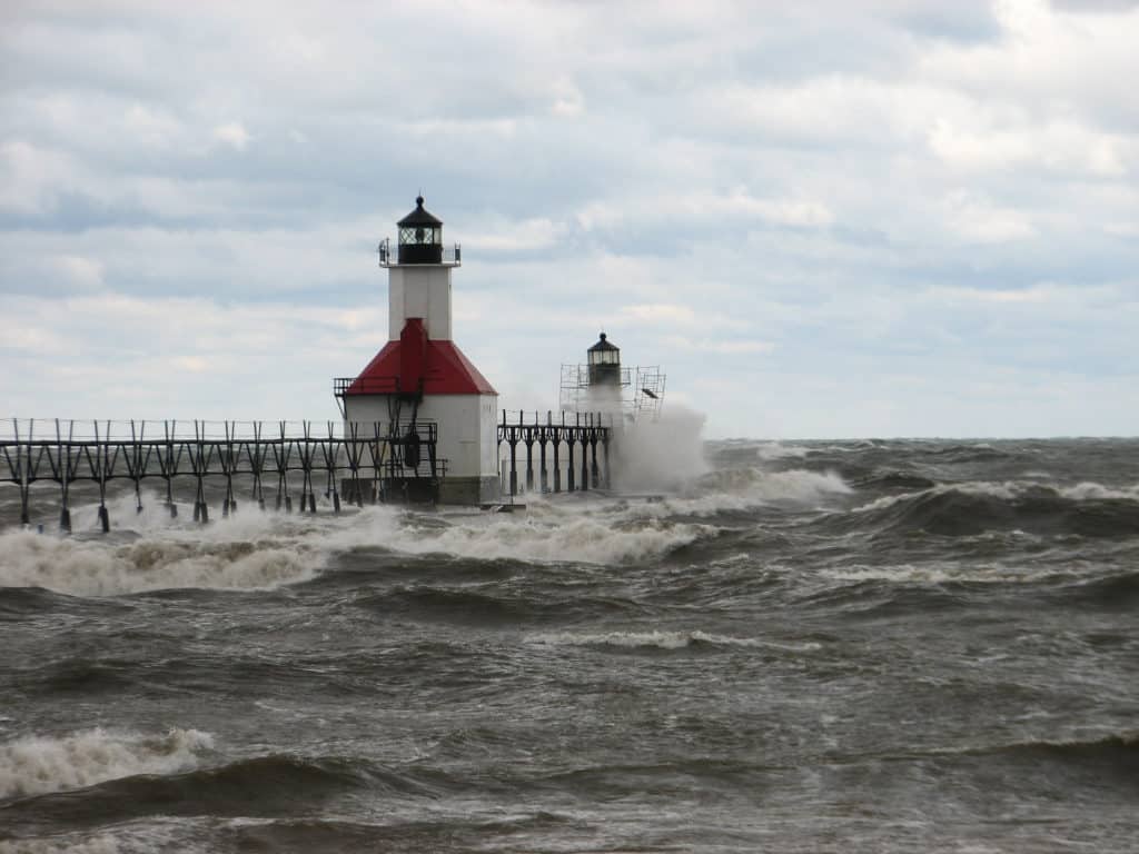 Waves crash at St. Joseph, Michigan