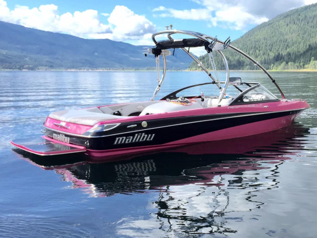 The pink Malibu is eye-catching