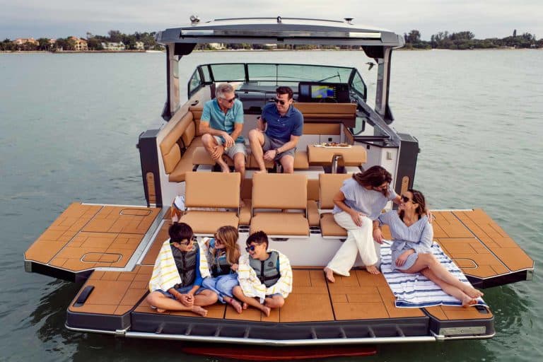 Family aboard a luxury Aviara Boat