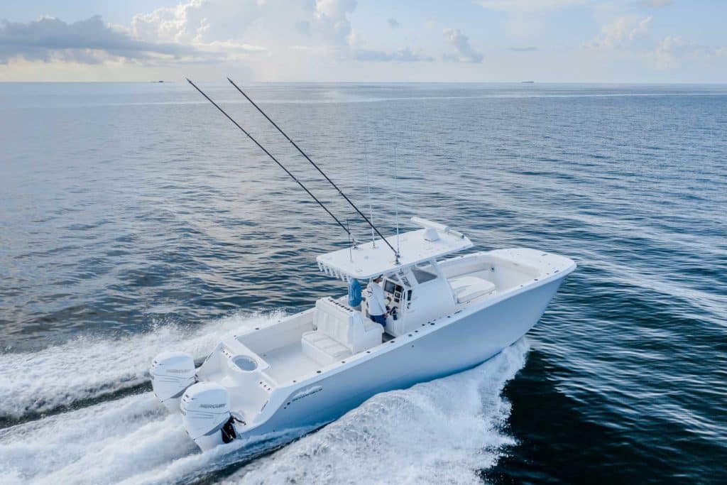 Invincible 33 Catamaran heading offshore