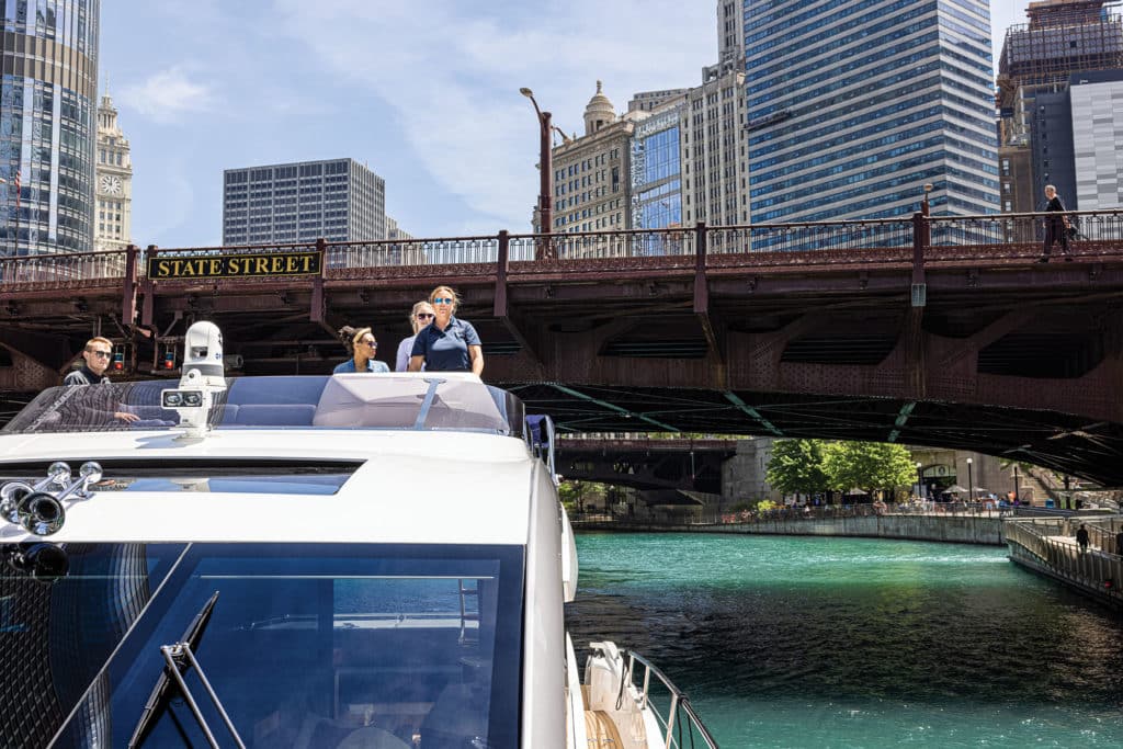 Passing under a bridge