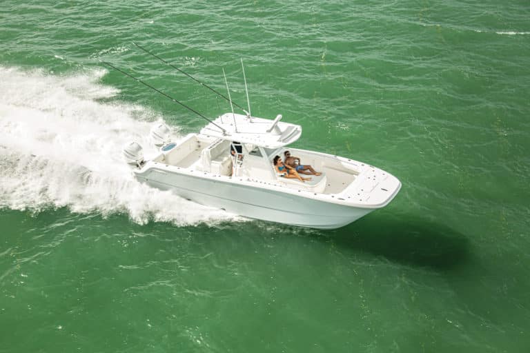 Invincible 33 Catamaran running in the ocean