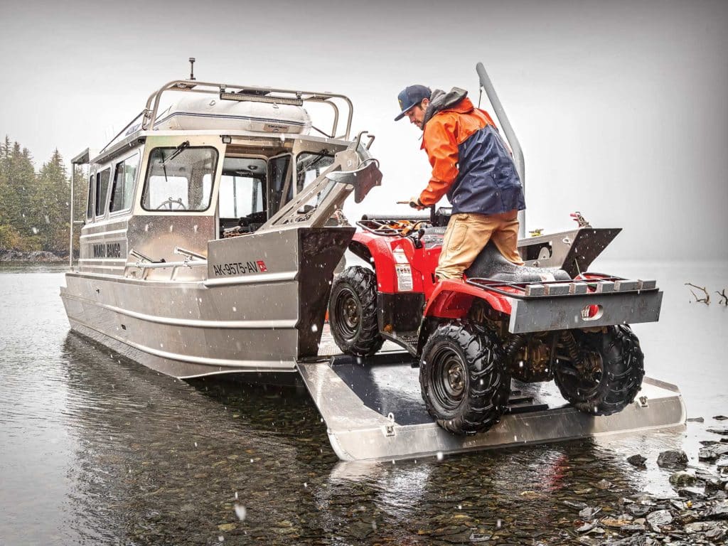 Driving ATV onto aluminum boat