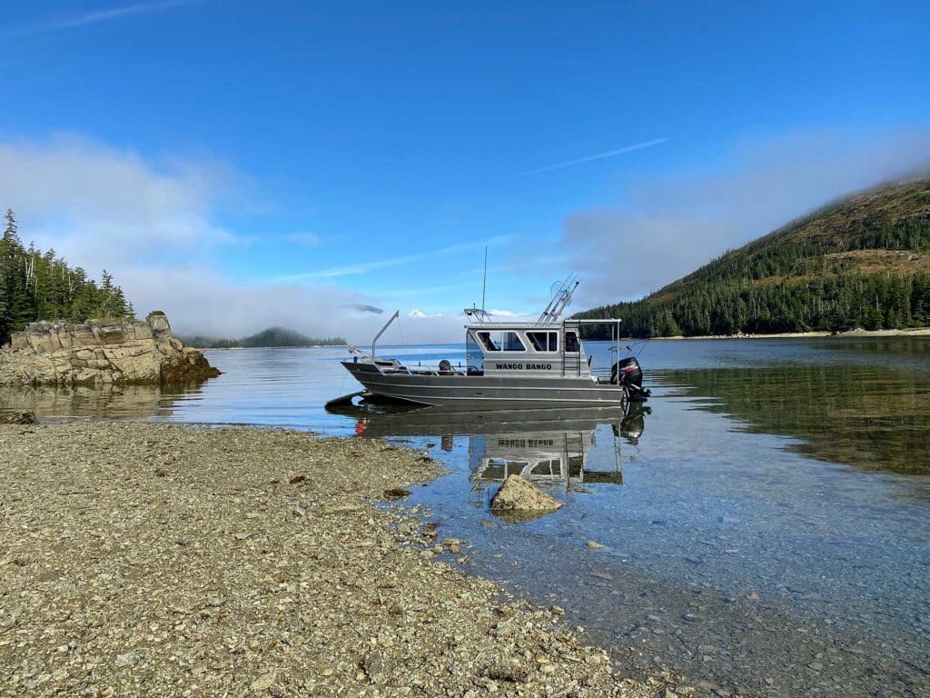 Aluminum boat beached in Alaska