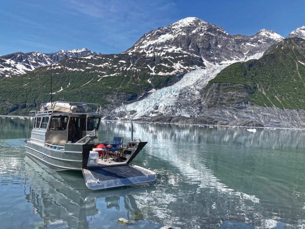 Aluminum boat in the sound