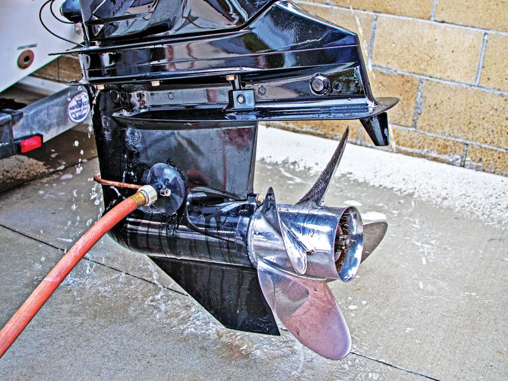 Outboard motor being flushed