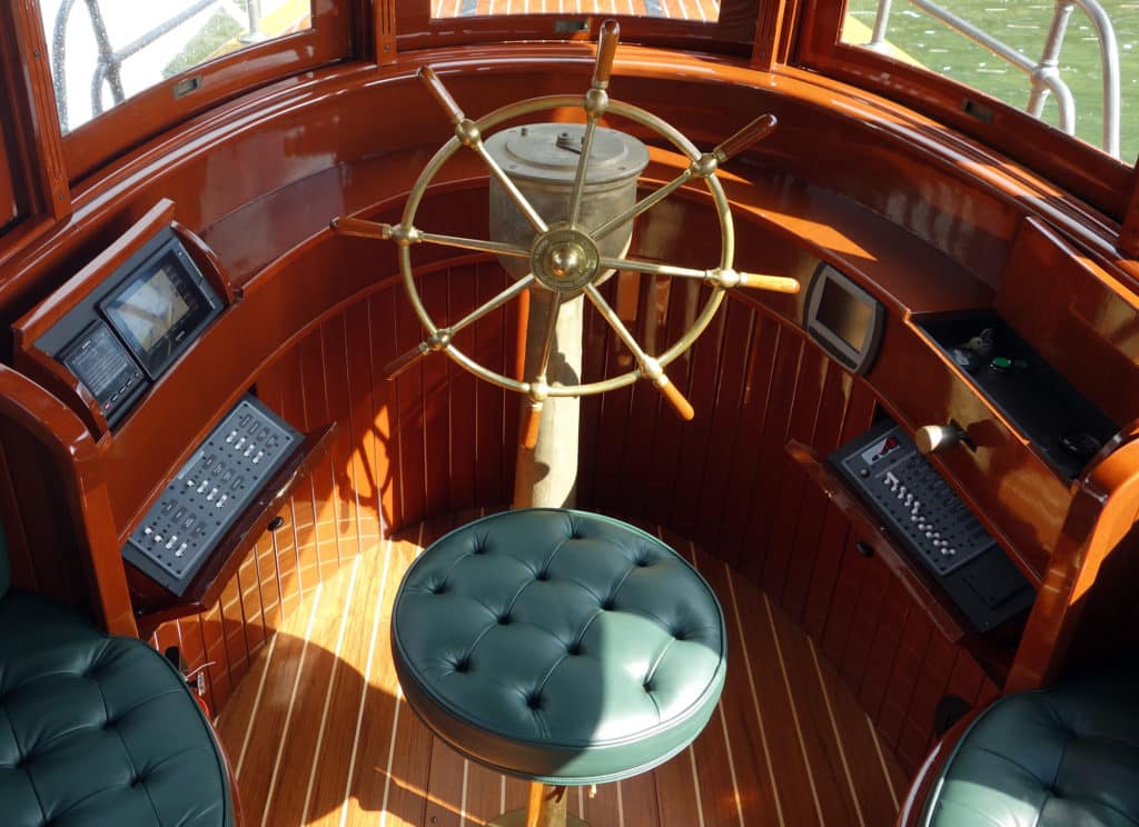 Helm of the antique boat after repower