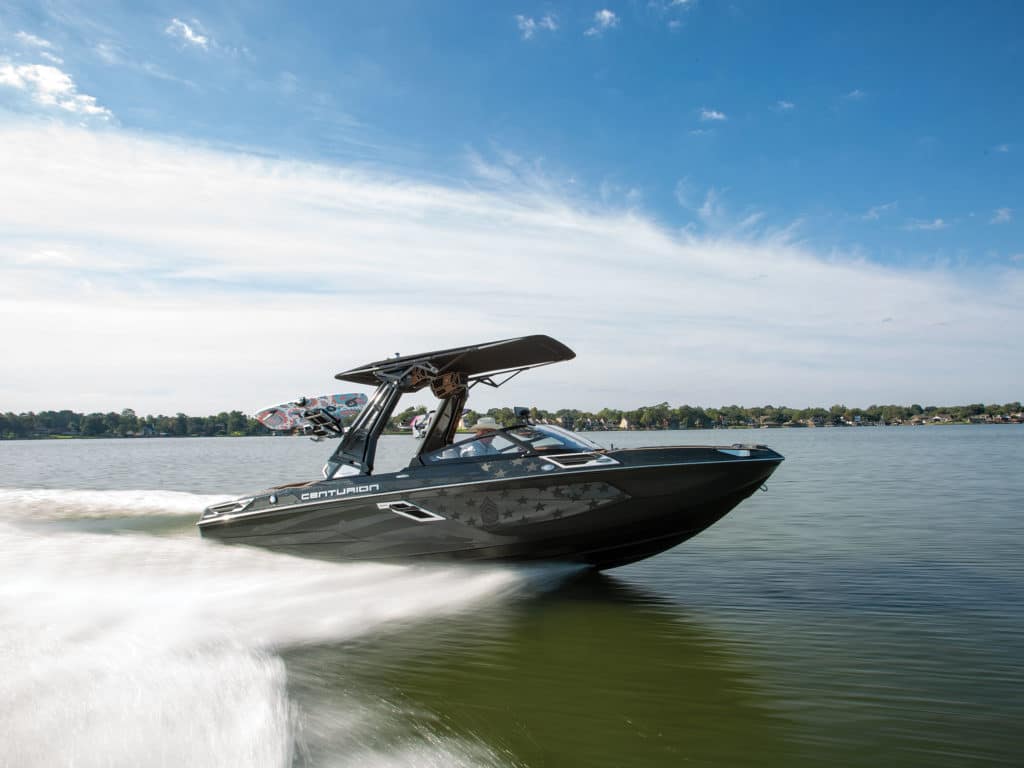 Centurion wake boat running on the lake