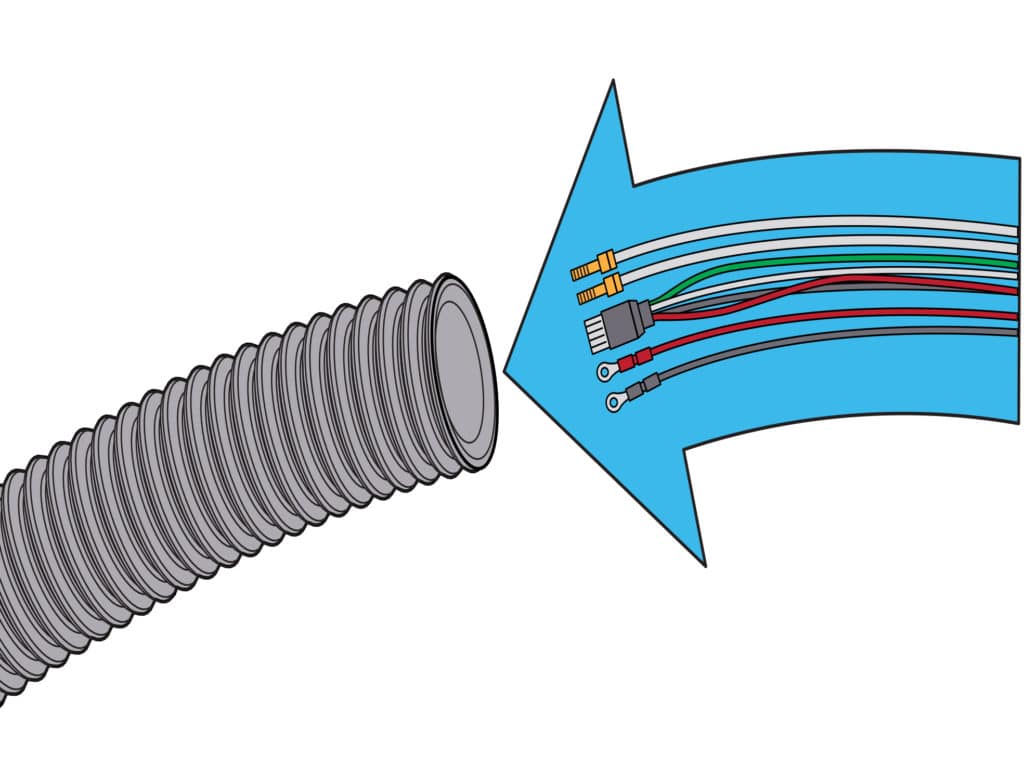 Moving wiring through tube