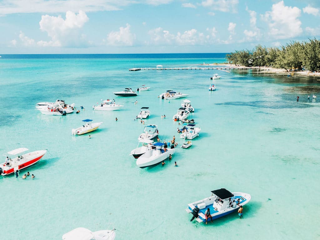 Boats beached on sandbar