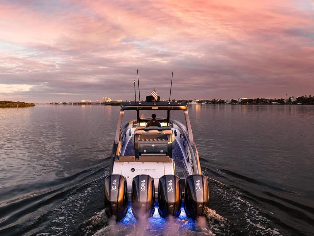 Courtesy Mystic Powerboats with quad Mercury outboards