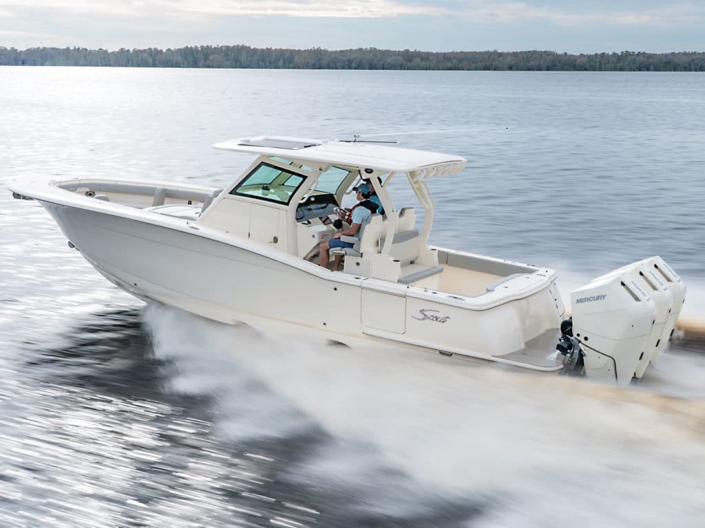 Scout with triple Mercury outboards