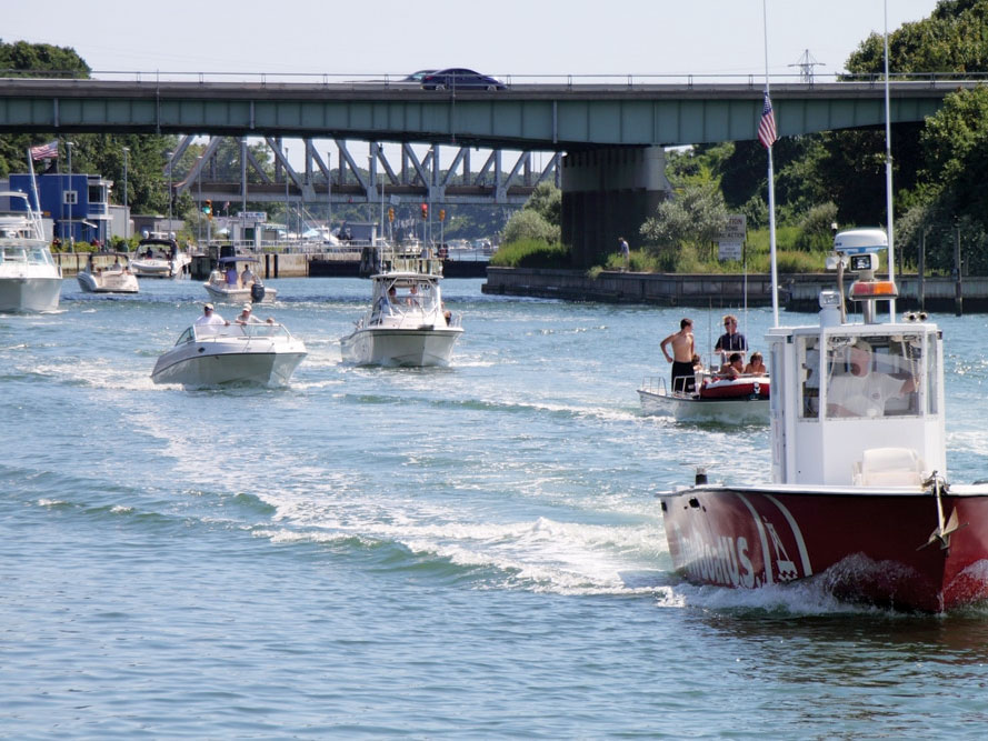 Boats overtaking each other